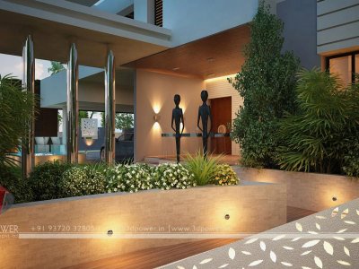 elegant bungalow landscape designing night visualization 3d